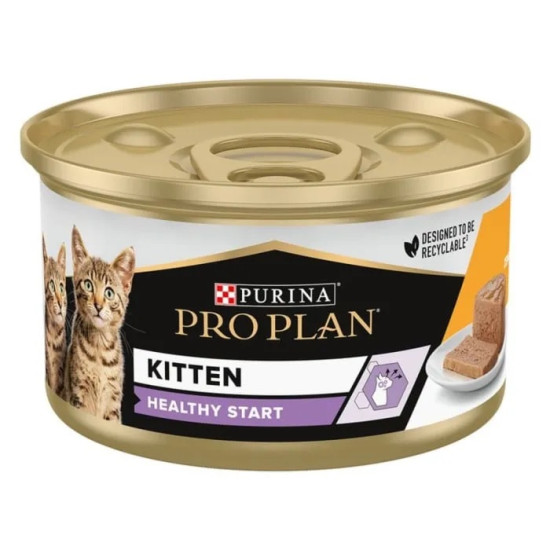 PURINA Pro Plan Kitten Healthy Start – hrană umedă completă pentru pui de pisică, cu pui, conservă 85 g